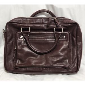 Latico NJ Brown Pebble Leather Laptop Bag Briefcase No Shoulder Strap EUC